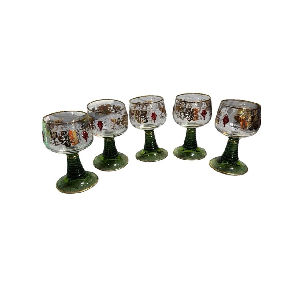 Set Of 5 Bockling Roemer Gold Trimmed  Glasses 4.5" Tall
